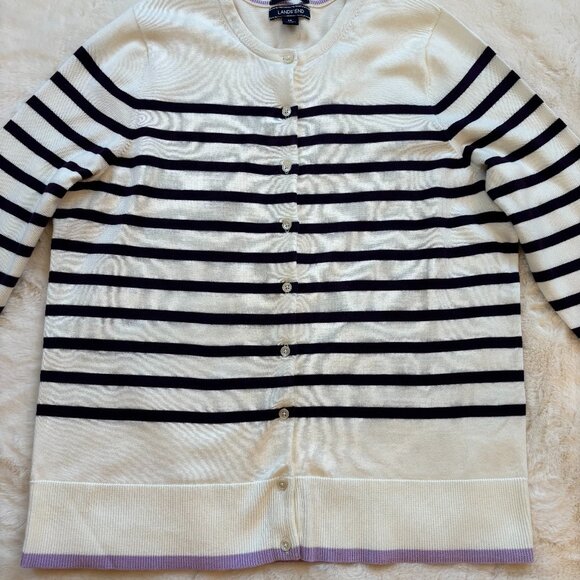 Lands' End Women's 100% Supima Cotton Striped Purple Top & Cardigan Set NWOT - Picture 12 of 16